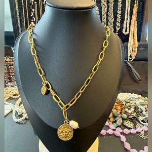 Gold Chain Necklace with Coin Pendant